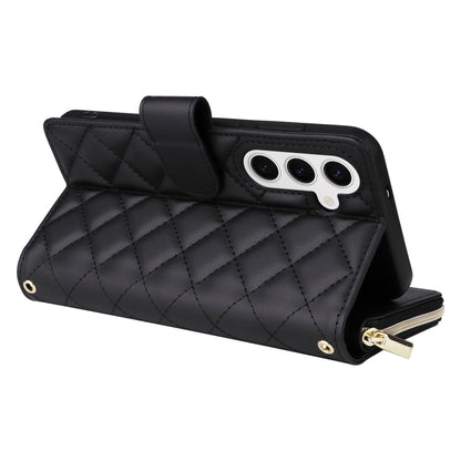 For Samsung Galaxy S25 5G Crossbody Rhombic Zipper Tower Buckle Leather Phone Case with Lanyard(Black) by buy2fix