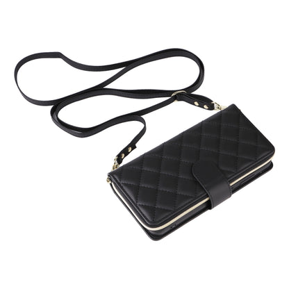For Samsung Galaxy S25 5G Crossbody Rhombic Zipper Tower Buckle Leather Phone Case with Lanyard(Black) by buy2fix