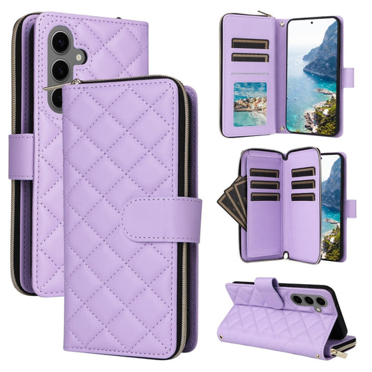 For Samsung Galaxy S25+ 5G Crossbody Rhombic Zipper Tower Buckle Leather Phone Case with Lanyard(Purple) by buy2fix