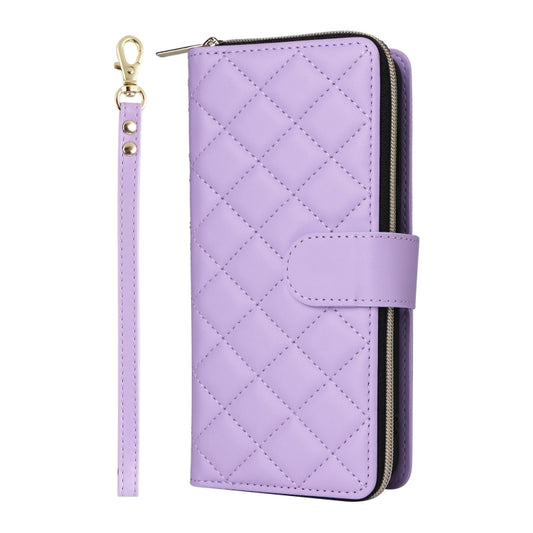 For Samsung Galaxy S25+ 5G Crossbody Rhombic Zipper Tower Buckle Leather Phone Case with Lanyard(Purple) by buy2fix