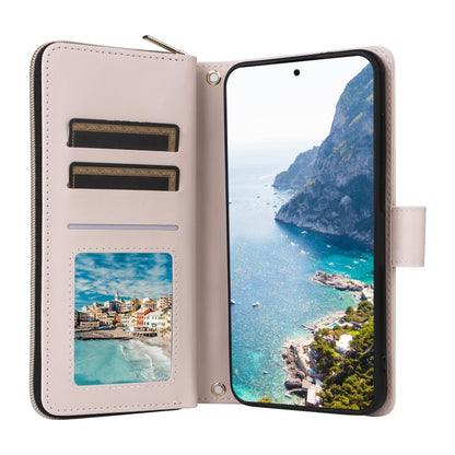 For Samsung Galaxy S25+ 5G Crossbody Rhombic Zipper Tower Buckle Leather Phone Case with Lanyard(Beige) by buy2fix