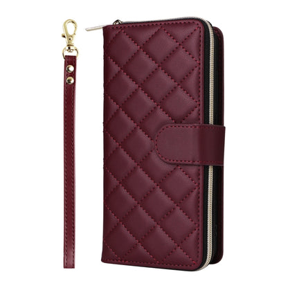 For Samsung Galaxy S25+ 5G Crossbody Rhombic Zipper Tower Buckle Leather Phone Case with Lanyard(Wine Red) by buy2fix