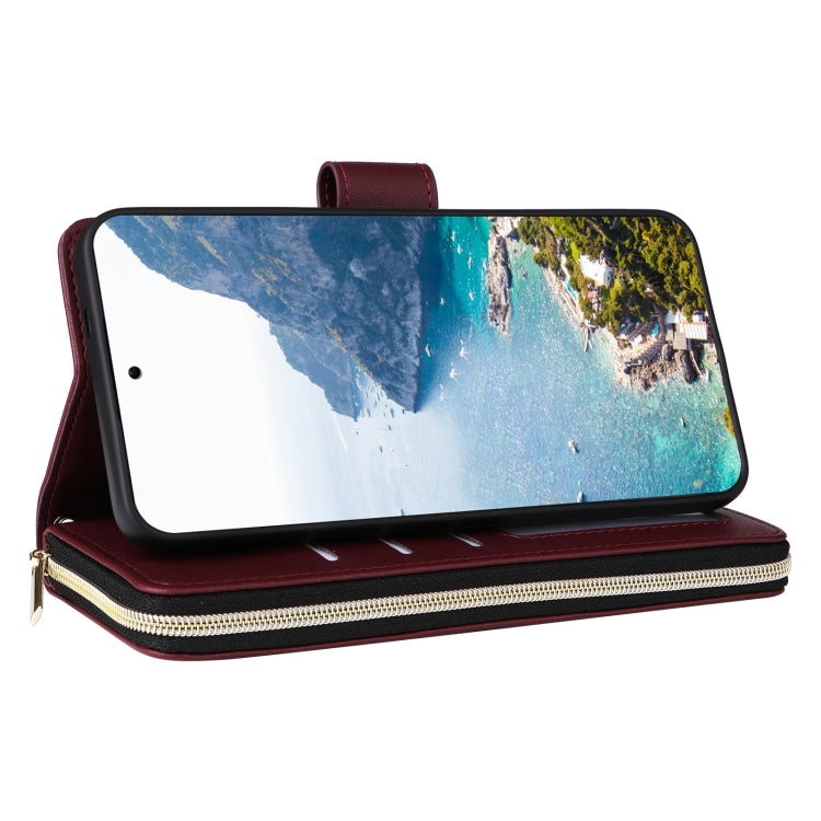 For Samsung Galaxy S25+ 5G Crossbody Rhombic Zipper Tower Buckle Leather Phone Case with Lanyard(Wine Red) by buy2fix