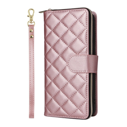 For Samsung Galaxy S25+ 5G Crossbody Rhombic Zipper Tower Buckle Leather Phone Case with Lanyard(Rose Gold) by buy2fix