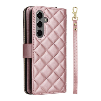 For Samsung Galaxy S25+ 5G Crossbody Rhombic Zipper Tower Buckle Leather Phone Case with Lanyard(Rose Gold) by buy2fix