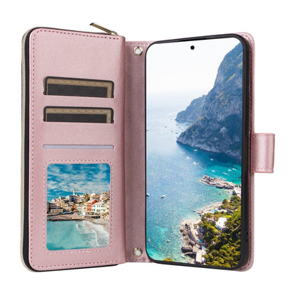 For Samsung Galaxy S25+ 5G Crossbody Rhombic Zipper Tower Buckle Leather Phone Case with Lanyard(Rose Gold) by buy2fix