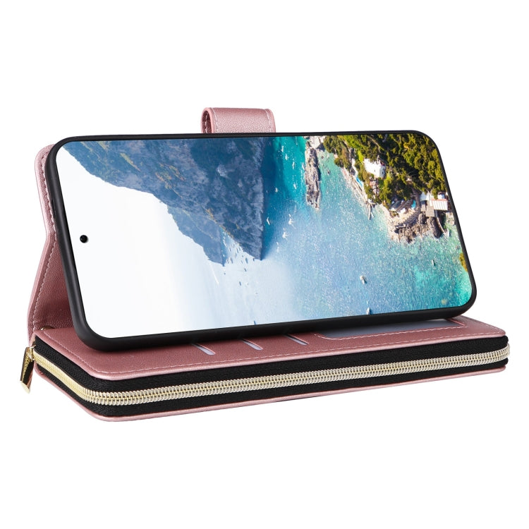 For Samsung Galaxy S25+ 5G Crossbody Rhombic Zipper Tower Buckle Leather Phone Case with Lanyard(Rose Gold) by buy2fix