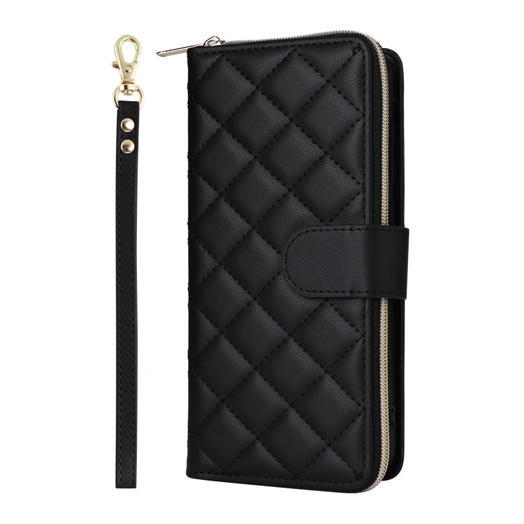 For Samsung Galaxy S25+ 5G Crossbody Rhombic Zipper Tower Buckle Leather Phone Case with Lanyard(Black) by buy2fix