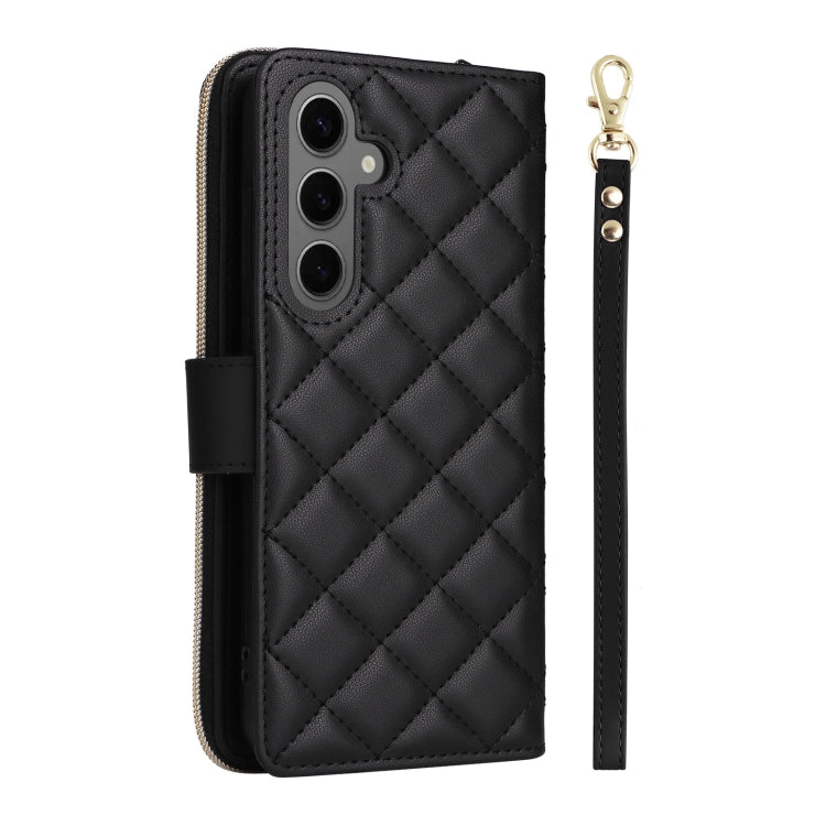 For Samsung Galaxy S25+ 5G Crossbody Rhombic Zipper Tower Buckle Leather Phone Case with Lanyard(Black) by buy2fix
