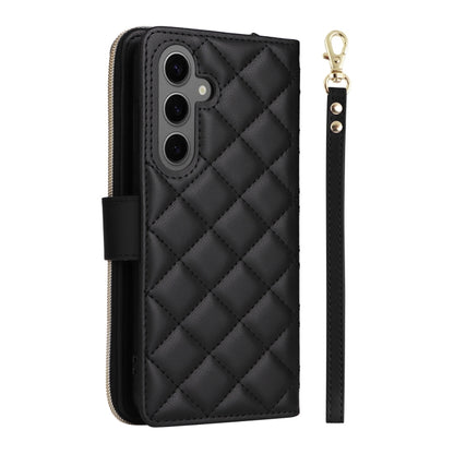 For Samsung Galaxy S25+ 5G Crossbody Rhombic Zipper Tower Buckle Leather Phone Case with Lanyard(Black) by buy2fix