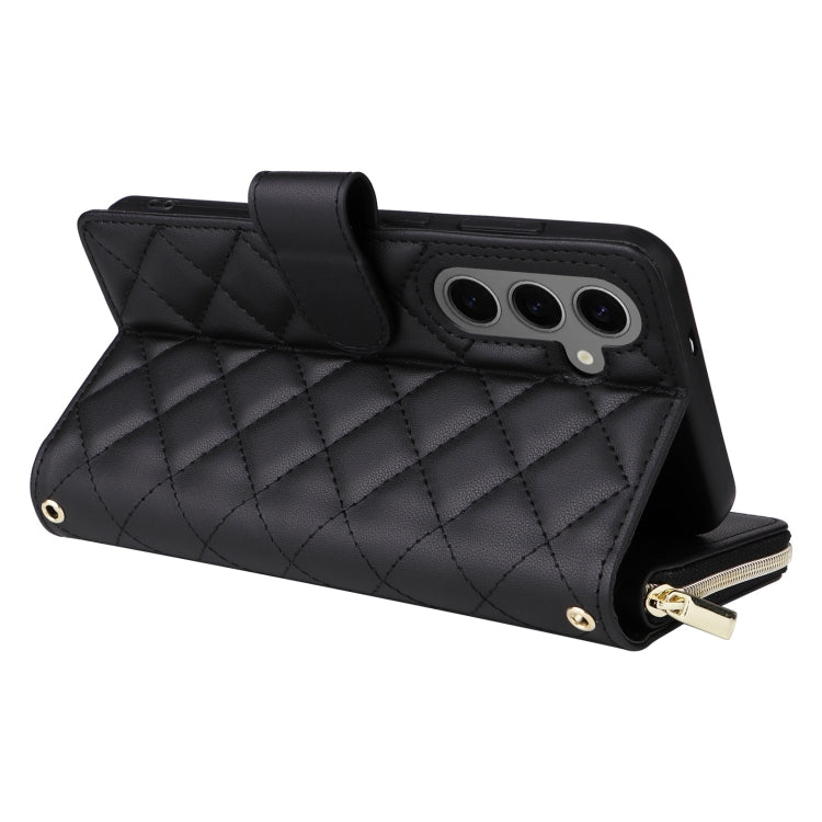 For Samsung Galaxy S25+ 5G Crossbody Rhombic Zipper Tower Buckle Leather Phone Case with Lanyard(Black) by buy2fix