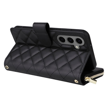 For Samsung Galaxy S25+ 5G Crossbody Rhombic Zipper Tower Buckle Leather Phone Case with Lanyard(Black) by buy2fix