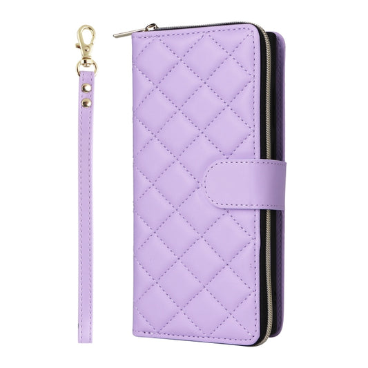 For Samsung Galaxy S25 Ultra 5G Crossbody Rhombic Zipper Tower Buckle Leather Phone Case with Lanyard(Purple) by buy2fix