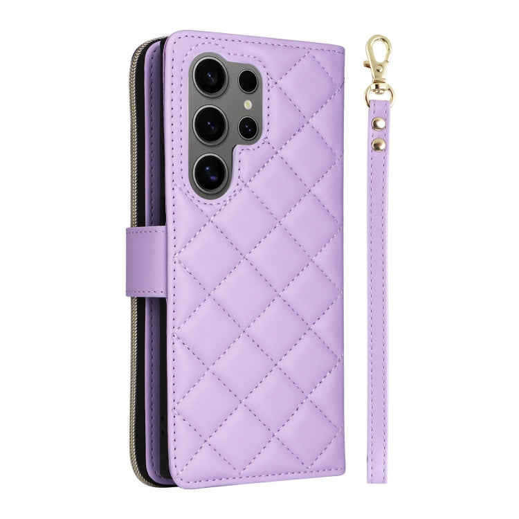 For Samsung Galaxy S25 Ultra 5G Crossbody Rhombic Zipper Tower Buckle Leather Phone Case with Lanyard(Purple) by buy2fix