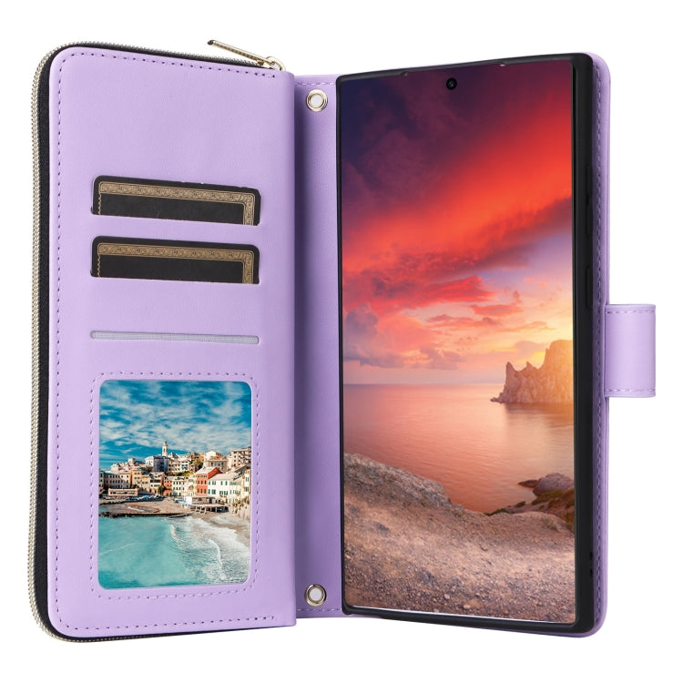 For Samsung Galaxy S25 Ultra 5G Crossbody Rhombic Zipper Tower Buckle Leather Phone Case with Lanyard(Purple) by buy2fix