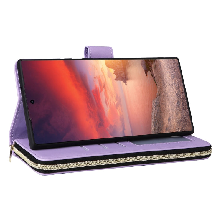 For Samsung Galaxy S25 Ultra 5G Crossbody Rhombic Zipper Tower Buckle Leather Phone Case with Lanyard(Purple) by buy2fix