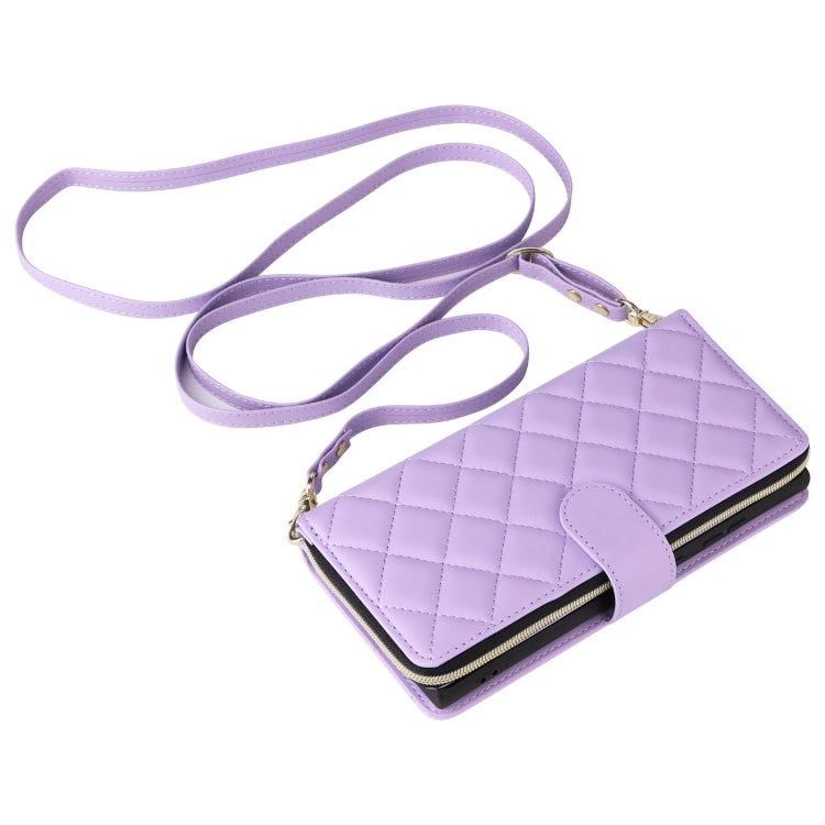 For Samsung Galaxy S25 Ultra 5G Crossbody Rhombic Zipper Tower Buckle Leather Phone Case with Lanyard(Purple) by buy2fix