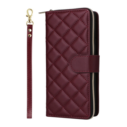 For Samsung Galaxy S25 Ultra 5G Crossbody Rhombic Zipper Tower Buckle Leather Phone Case with Lanyard(Wine Red) by buy2fix
