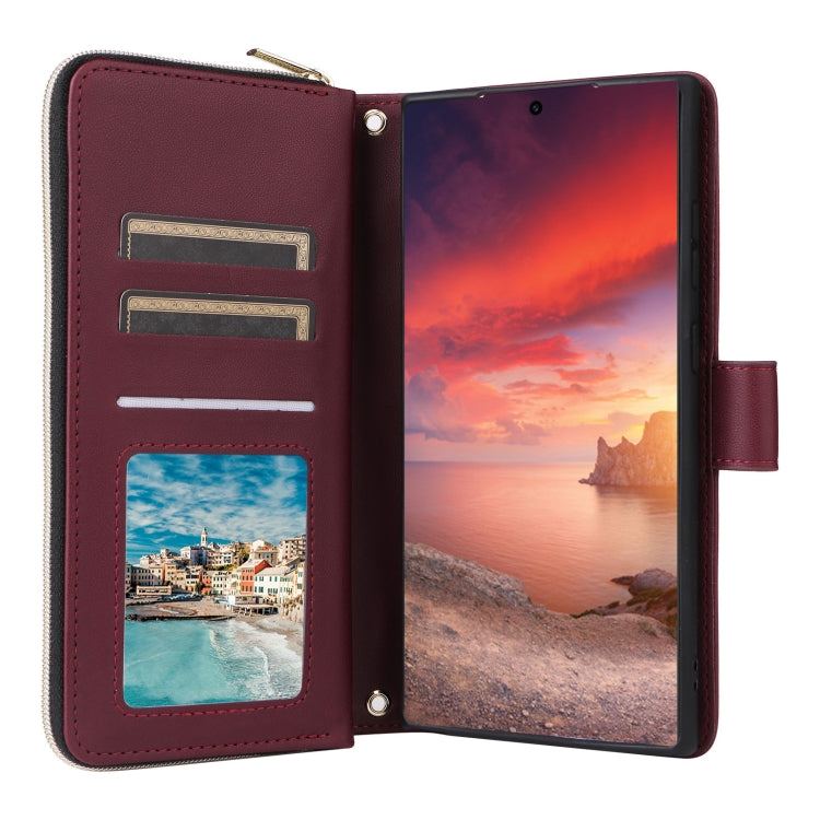 For Samsung Galaxy S25 Ultra 5G Crossbody Rhombic Zipper Tower Buckle Leather Phone Case with Lanyard(Wine Red) by buy2fix
