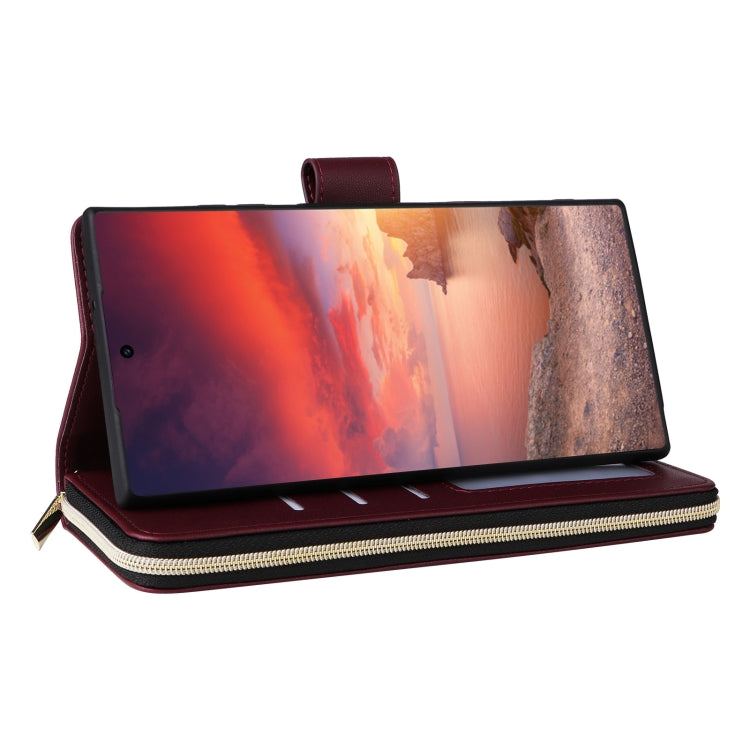 For Samsung Galaxy S25 Ultra 5G Crossbody Rhombic Zipper Tower Buckle Leather Phone Case with Lanyard(Wine Red) by buy2fix