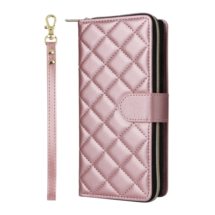 For Samsung Galaxy S25 Ultra 5G Crossbody Rhombic Zipper Tower Buckle Leather Phone Case with Lanyard(Rose Gold) by buy2fix