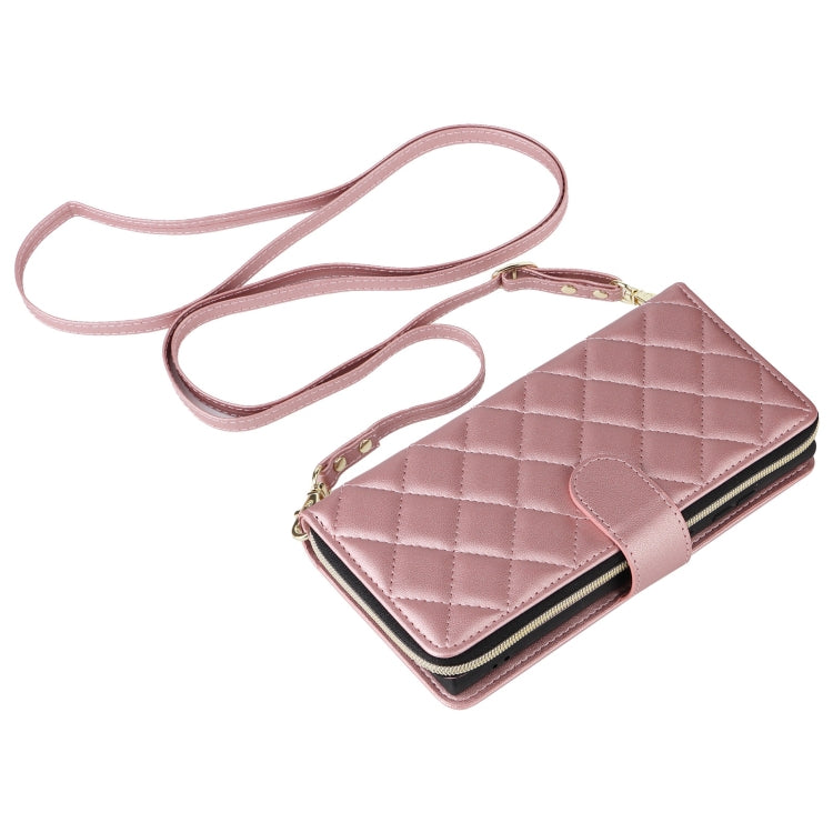 For Samsung Galaxy S25 Ultra 5G Crossbody Rhombic Zipper Tower Buckle Leather Phone Case with Lanyard(Rose Gold) by buy2fix