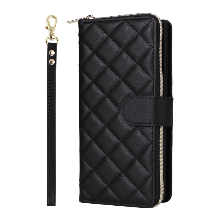 For Samsung Galaxy S25 Ultra 5G Crossbody Rhombic Zipper Tower Buckle Leather Phone Case with Lanyard(Black) by buy2fix