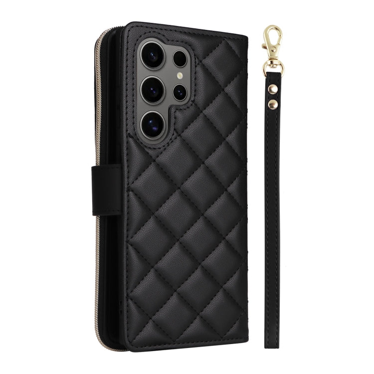 For Samsung Galaxy S25 Ultra 5G Crossbody Rhombic Zipper Tower Buckle Leather Phone Case with Lanyard(Black) by buy2fix