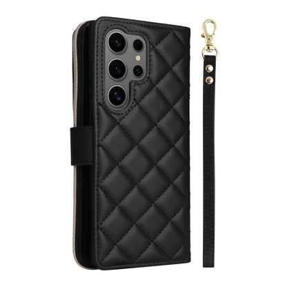 For Samsung Galaxy S25 Ultra 5G Crossbody Rhombic Zipper Tower Buckle Leather Phone Case with Lanyard(Black) by buy2fix