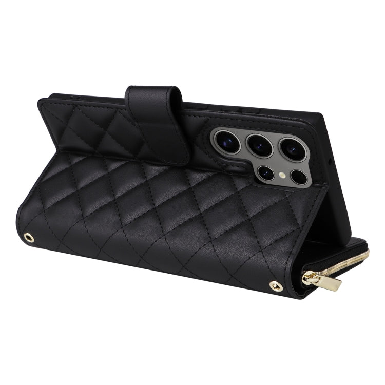 For Samsung Galaxy S25 Ultra 5G Crossbody Rhombic Zipper Tower Buckle Leather Phone Case with Lanyard(Black) by buy2fix