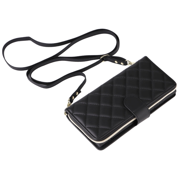 For Samsung Galaxy S25 Ultra 5G Crossbody Rhombic Zipper Tower Buckle Leather Phone Case with Lanyard(Black) by buy2fix