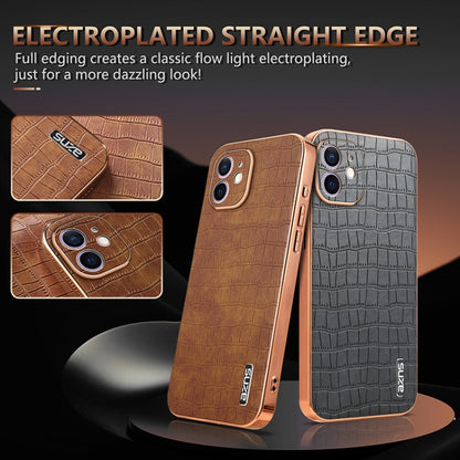 For iPhone 11 AZNS Electroplated Frame Crocodile Texture Full Coverage Phone Case(Blue) - iPhone 11 Cases by AZNS | Online Shopping UK | buy2fix