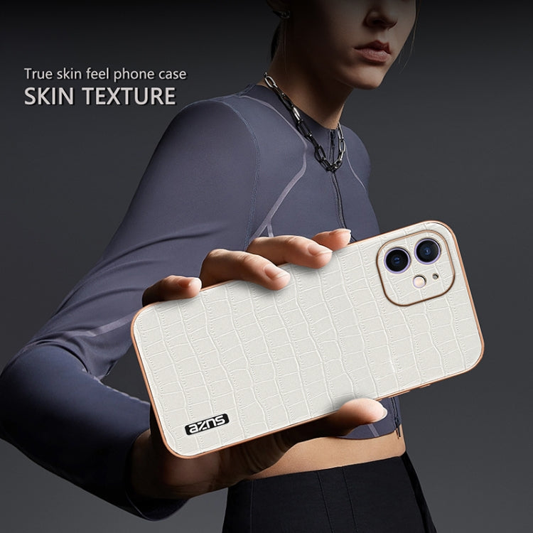For iPhone 11 AZNS Electroplated Frame Crocodile Texture Full Coverage Phone Case(Blue) - iPhone 11 Cases by AZNS | Online Shopping UK | buy2fix