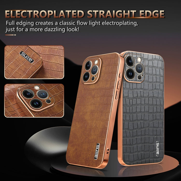 For iPhone 11 Pro Max AZNS Electroplated Frame Crocodile Texture Full Coverage Phone Case(Black) - iPhone 11 Pro Max Cases by AZNS | Online Shopping UK | buy2fix