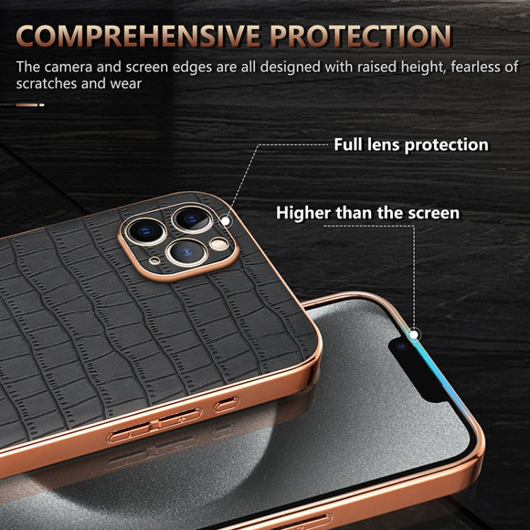 For iPhone 11 Pro Max AZNS Electroplated Frame Crocodile Texture Full Coverage Phone Case(Black) - iPhone 11 Pro Max Cases by AZNS | Online Shopping UK | buy2fix