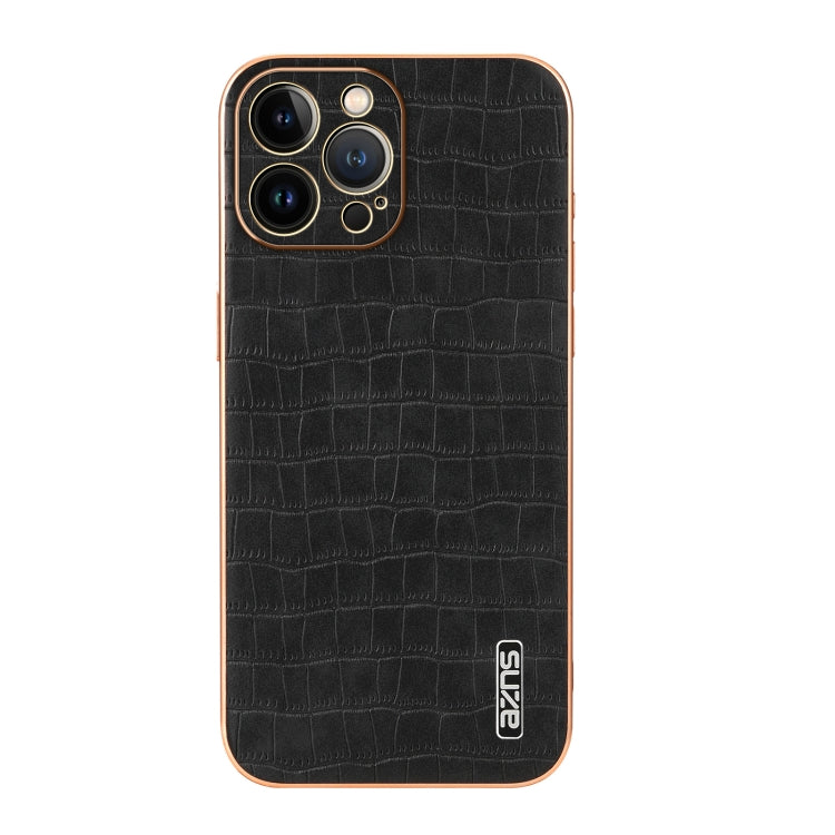 For iPhone 12 Pro AZNS Electroplated Frame Crocodile Texture Full Coverage Phone Case(Black) - iPhone 12 / 12 Pro Cases by AZNS | Online Shopping UK | buy2fix