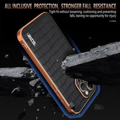 For iPhone 12 Pro AZNS Electroplated Frame Crocodile Texture Full Coverage Phone Case(Black) - iPhone 12 / 12 Pro Cases by AZNS | Online Shopping UK | buy2fix