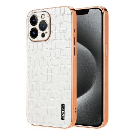 For iPhone 12 Pro Max AZNS Electroplated Frame Crocodile Texture Full Coverage Phone Case(White) - iPhone 12 Pro Max Cases by AZNS | Online Shopping UK | buy2fix