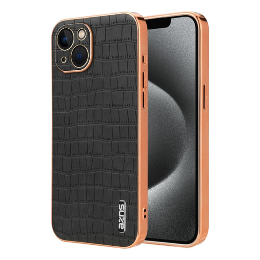 For iPhone 13 AZNS Electroplated Frame Crocodile Texture Full Coverage Phone Case(Black) - iPhone 13 Cases by AZNS | Online Shopping UK | buy2fix