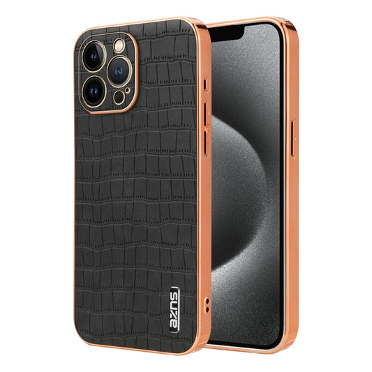 For iPhone 13 Pro AZNS Electroplated Frame Crocodile Texture Full Coverage Phone Case(Black) - iPhone 13 Pro Cases by AZNS | Online Shopping UK | buy2fix