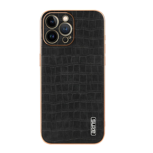 For iPhone 13 Pro AZNS Electroplated Frame Crocodile Texture Full Coverage Phone Case(Black) - iPhone 13 Pro Cases by AZNS | Online Shopping UK | buy2fix