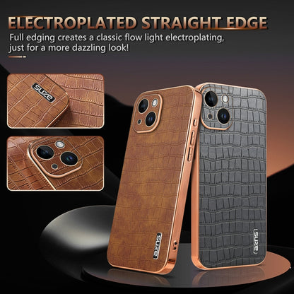 For iPhone 14 AZNS Electroplated Frame Crocodile Texture Full Coverage Phone Case(Green) - iPhone 14 Cases by AZNS | Online Shopping UK | buy2fix