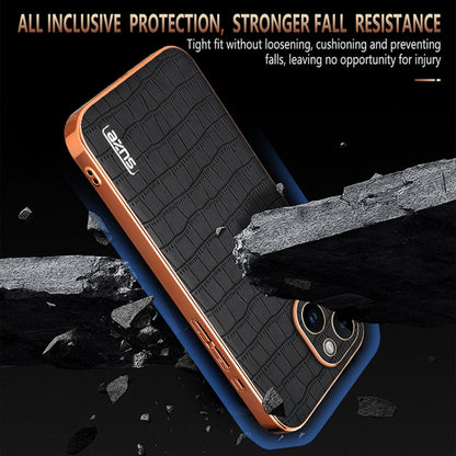For iPhone 14 AZNS Electroplated Frame Crocodile Texture Full Coverage Phone Case(Green) - iPhone 14 Cases by AZNS | Online Shopping UK | buy2fix