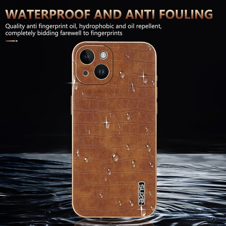 For iPhone 14 AZNS Electroplated Frame Crocodile Texture Full Coverage Phone Case(Green) - iPhone 14 Cases by AZNS | Online Shopping UK | buy2fix