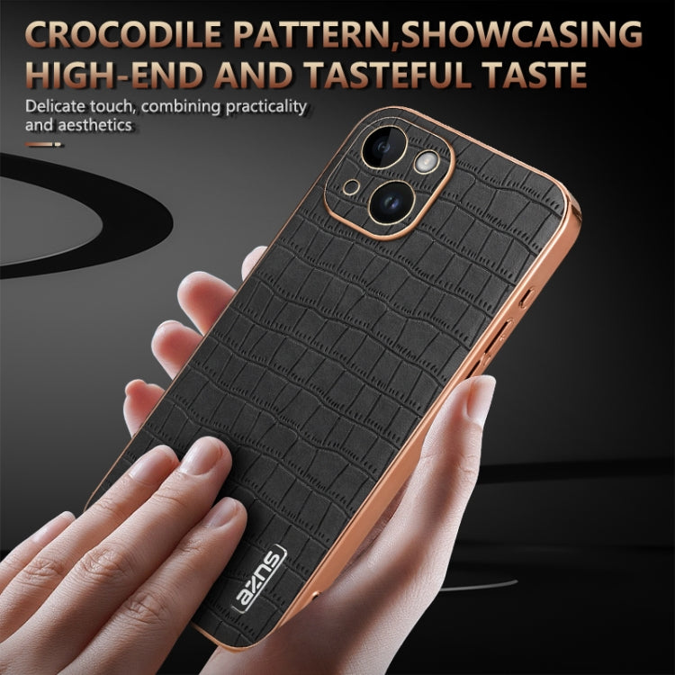 For iPhone 14 AZNS Electroplated Frame Crocodile Texture Full Coverage Phone Case(Green) - iPhone 14 Cases by AZNS | Online Shopping UK | buy2fix