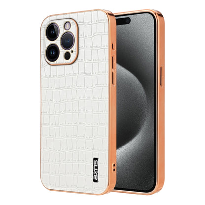 For iPhone 14 Pro AZNS Electroplated Frame Crocodile Texture Full Coverage Phone Case(White) - iPhone 14 Pro Cases by AZNS | Online Shopping UK | buy2fix