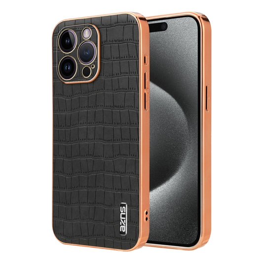 For iPhone 14 Pro Max AZNS Electroplated Frame Crocodile Texture Full Coverage Phone Case(Black) - iPhone 14 Pro Max Cases by AZNS | Online Shopping UK | buy2fix