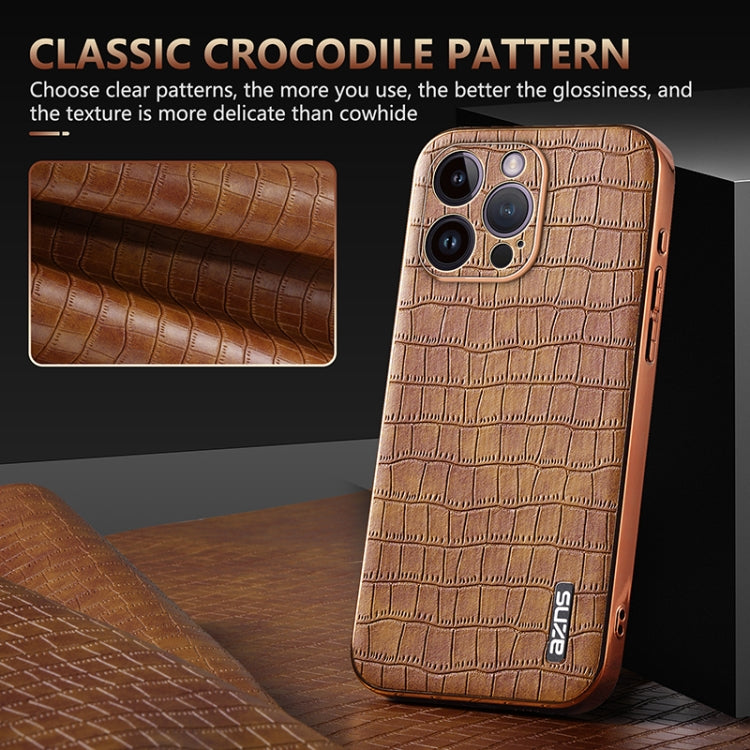 For iPhone 14 Pro Max AZNS Electroplated Frame Crocodile Texture Full Coverage Phone Case(Black) - iPhone 14 Pro Max Cases by AZNS | Online Shopping UK | buy2fix