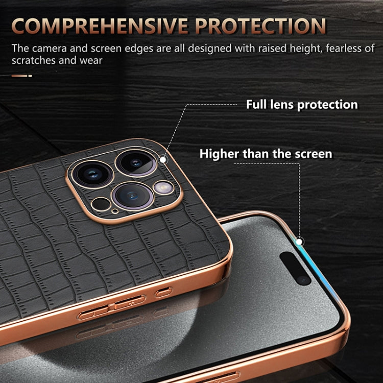 For iPhone 14 Pro Max AZNS Electroplated Frame Crocodile Texture Full Coverage Phone Case(Black) - iPhone 14 Pro Max Cases by AZNS | Online Shopping UK | buy2fix