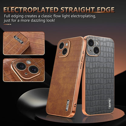For iPhone 15 AZNS Electroplated Frame Crocodile Texture Full Coverage Phone Case(Blue) - iPhone 15 Cases by AZNS | Online Shopping UK | buy2fix